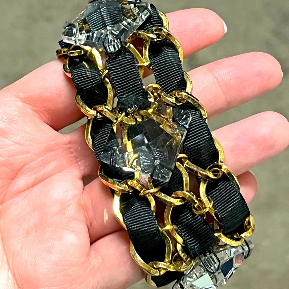 Vintage Betsey Johnson ribbon link crystal bracelet